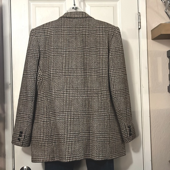 Brown Wool Plaid One Button Vintage Blazer By Georgia Sant’Angelo - Picture 3 of 13